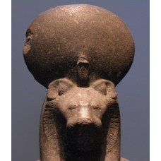 The goddess Sekhmet, solar disc and snake on the head